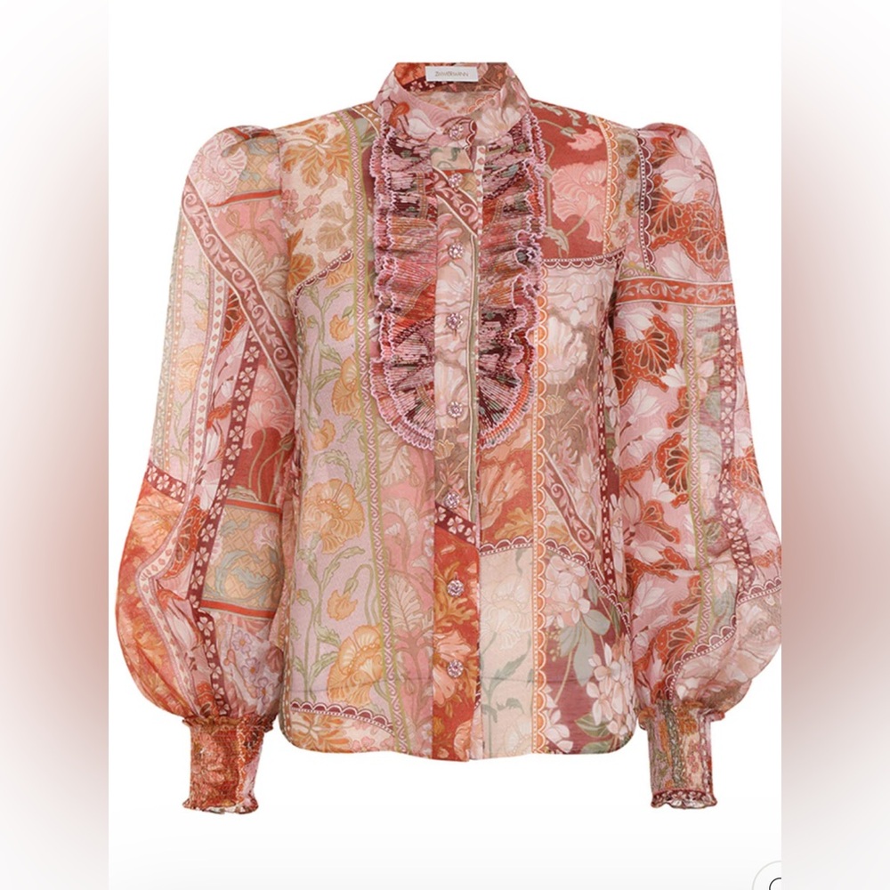 NWT $795 ZIMMERMANN KALEIDOSCOPE TUXEDO BLOUSE, Size AU 3 US 10